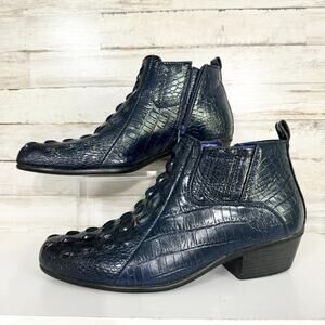 Roberto Chillini Mens Size 8.5 Blue Ultra Gator Embossed Ankle Boot Zip Up Heel